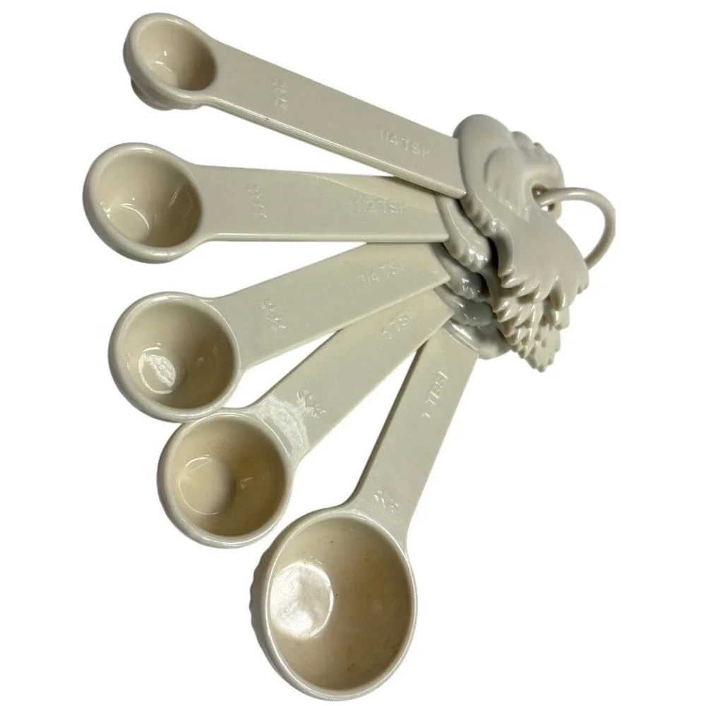 Paula Deen Rooster Measuring Spoon Set Beige Ivory Plastic Nesting Complete‎